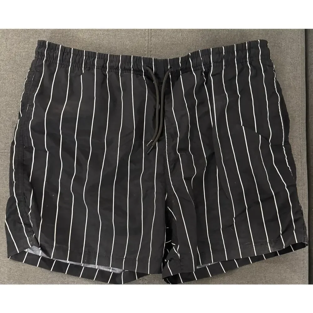 Solid & Striped Black White Pinstripe Lined Swim Trucks Men’s Size XXL